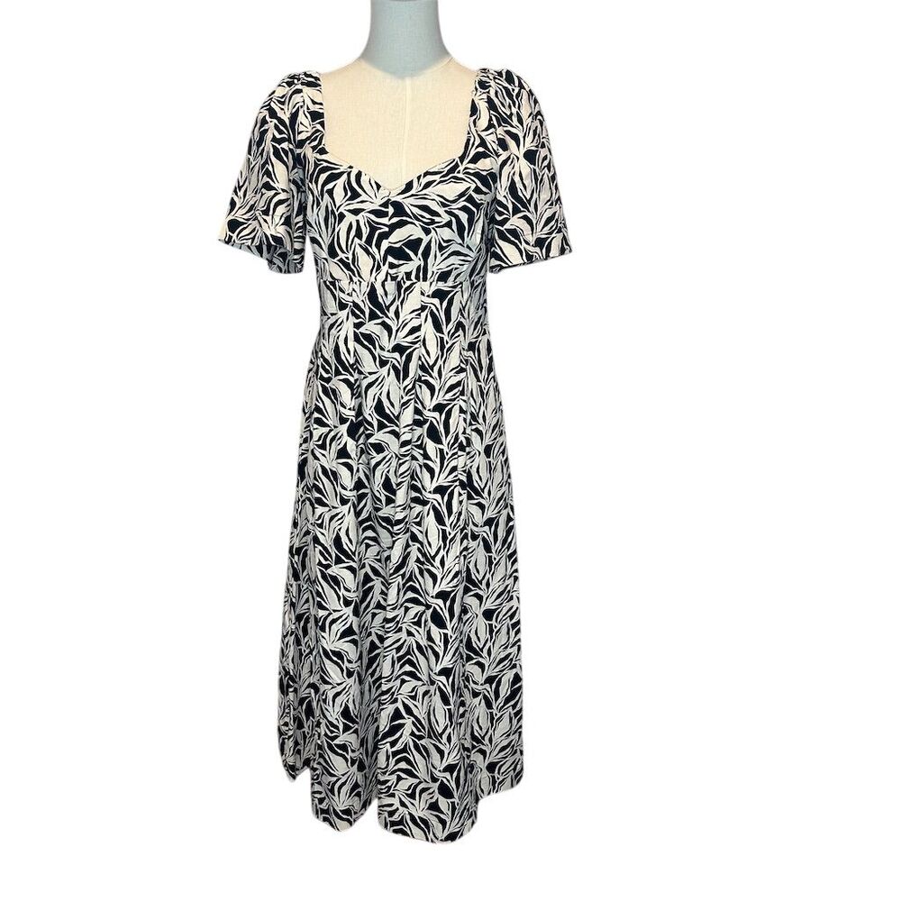 A New Day Women's Size 4 Black Floral Fit & Flare Midi Dress Casual
